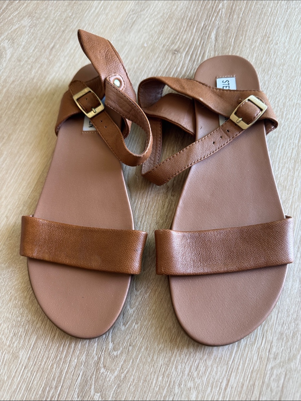 Steve Madden Cognac Leather Ankle-Strap Sandals